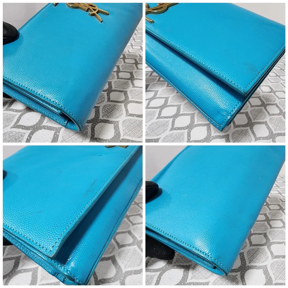 YVES SAINT LAURENT Caviar Leather Cassandre Clutch Bag turquoise - Picture 13 of 15